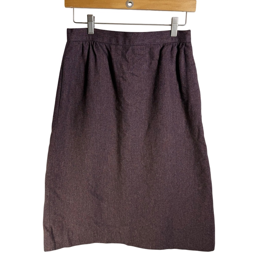 Vintage Heathered Purple Midi Skirt High Waisted Wool Blend Pockets Plum